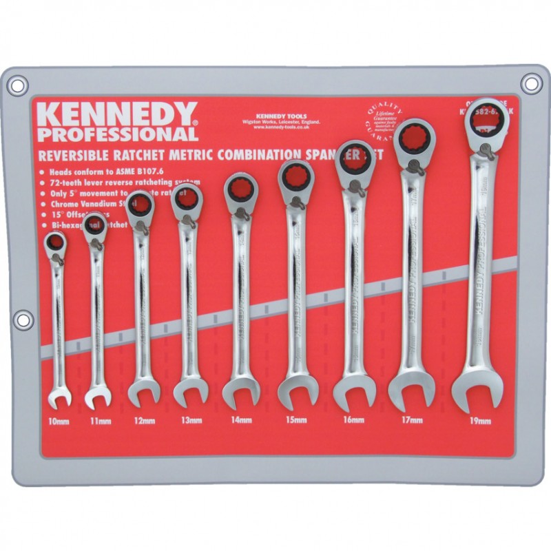 Kennedy-Pro.REVERSIBLE COMBINATION SPANNER SET 9PC