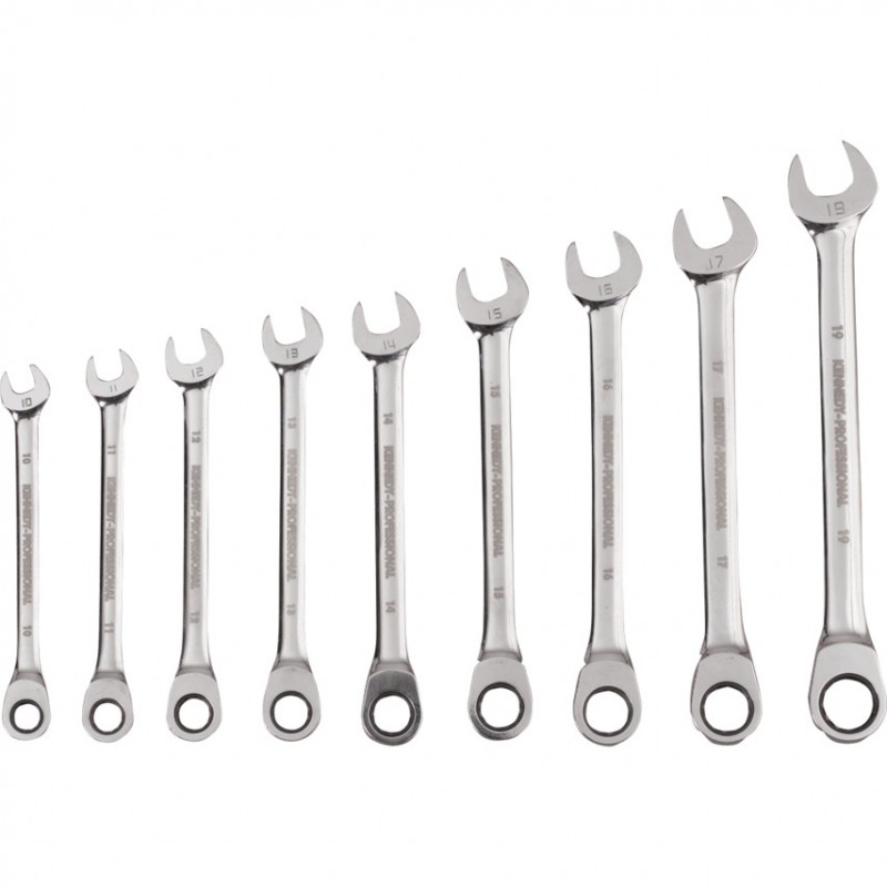 Kennedy-Pro.10-19mm RATCHET COMBINATION SPANNER SET 9PC
